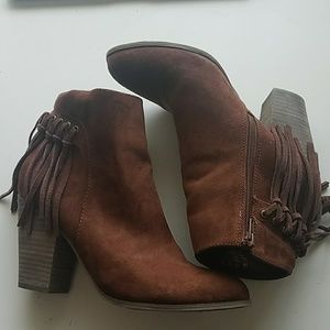 Brown fringe booties
